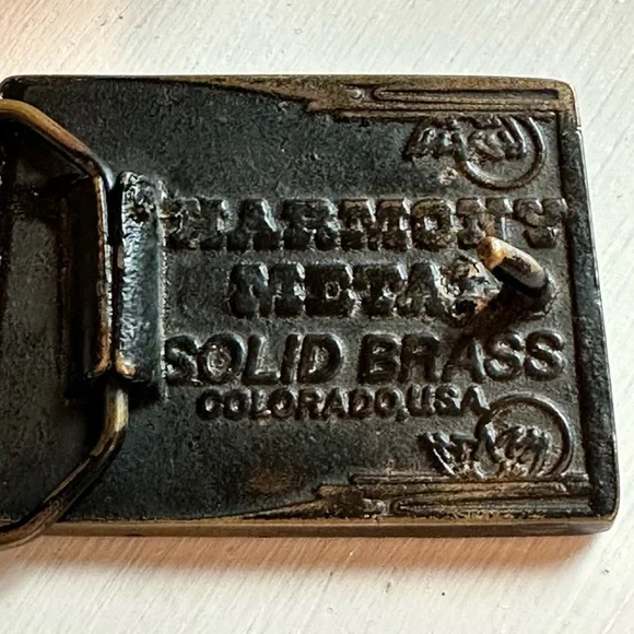 Belt Buckle Harmony Metals Solid Brass Burley Wood Inlay